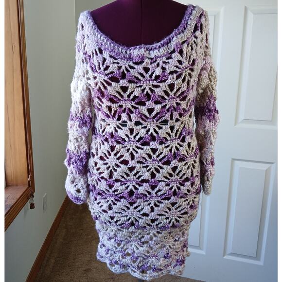 Icy Grape Crochet Dress Swim Cover boho lace purple wool washable plus sized XXL - Picture 7 of 16